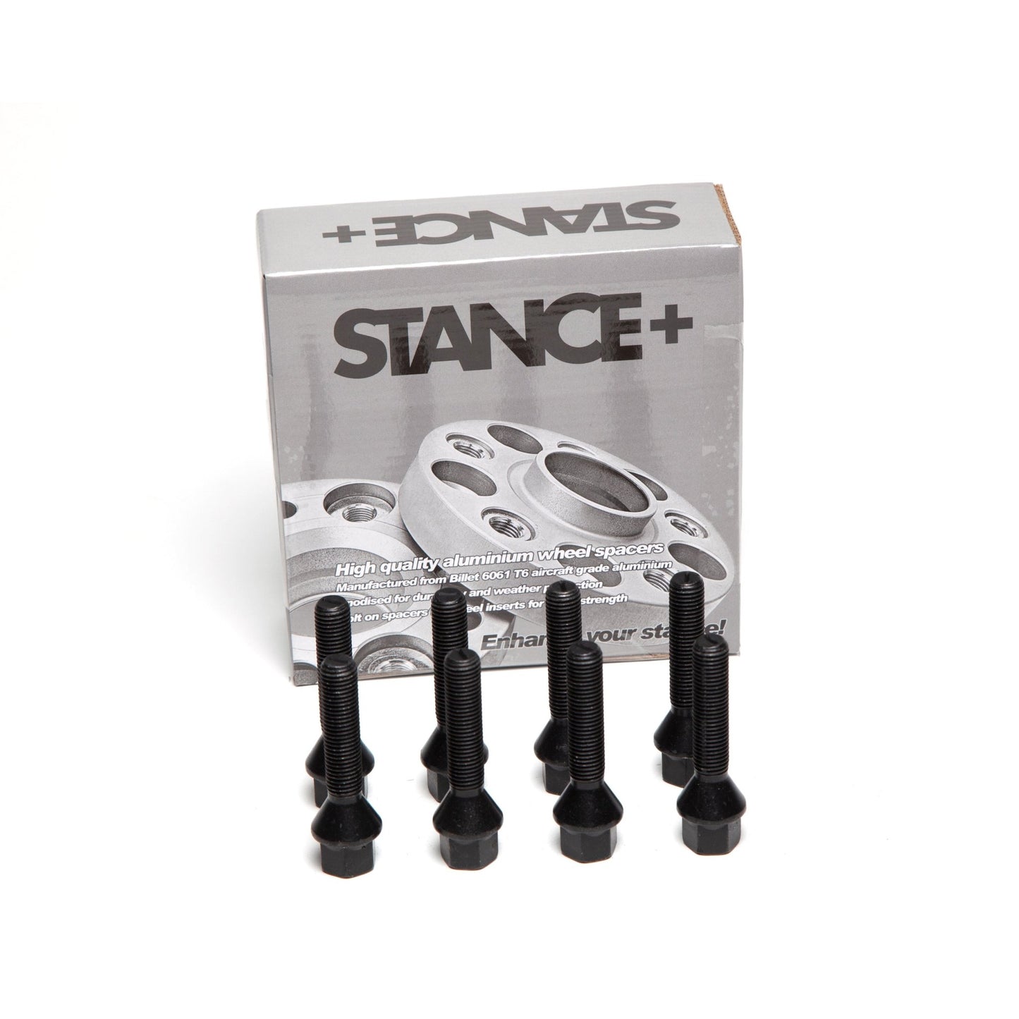 M12x1.5mm 60 Degree Tapered 17mm Hex Black Wheel Bolts - STANCE+