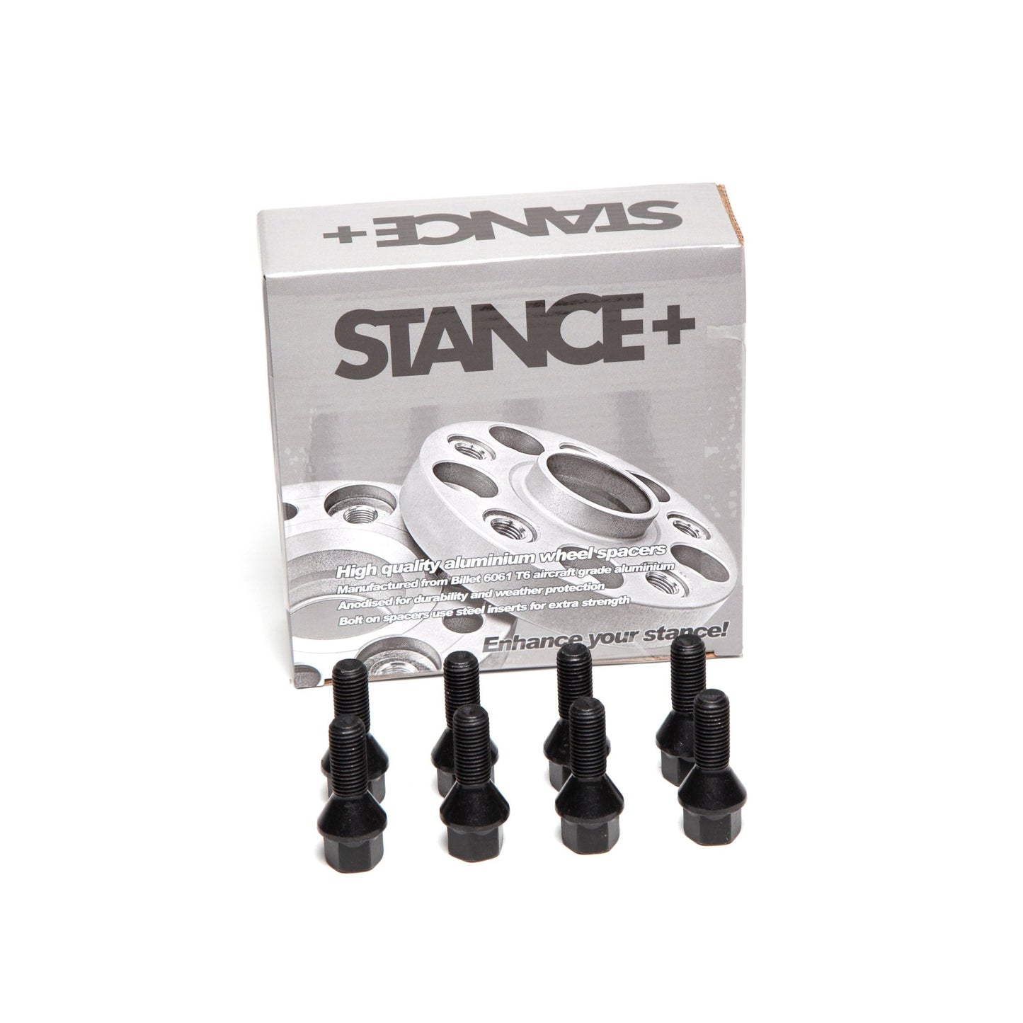 M12x1.5mm 60 Degree Tapered 17mm Hex Black Wheel Bolts - STANCE+