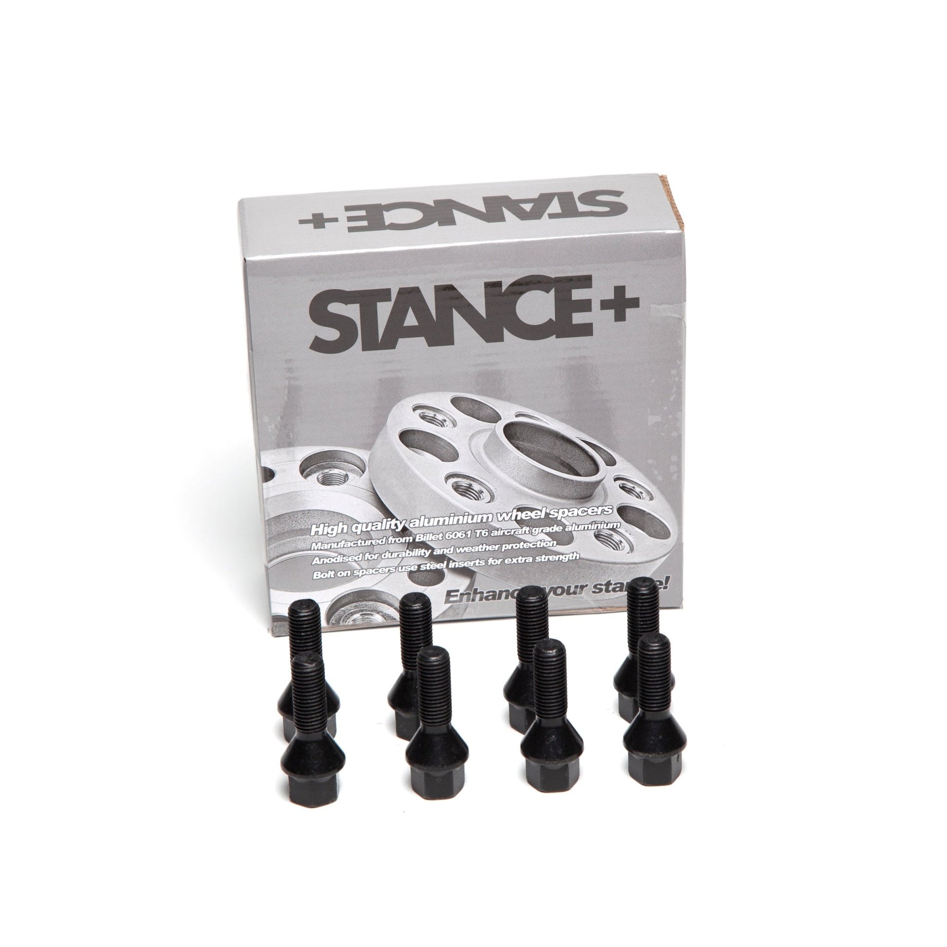 M12x1.5mm 60 Degree Tapered 17mm Hex Black Wheel Bolts - STANCE+
