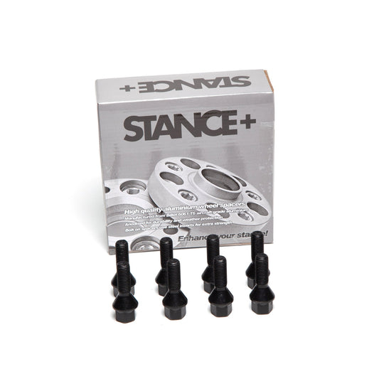 M12x1.5mm 60 Degree Tapered 17mm Hex Black Wheel Bolts - STANCE+