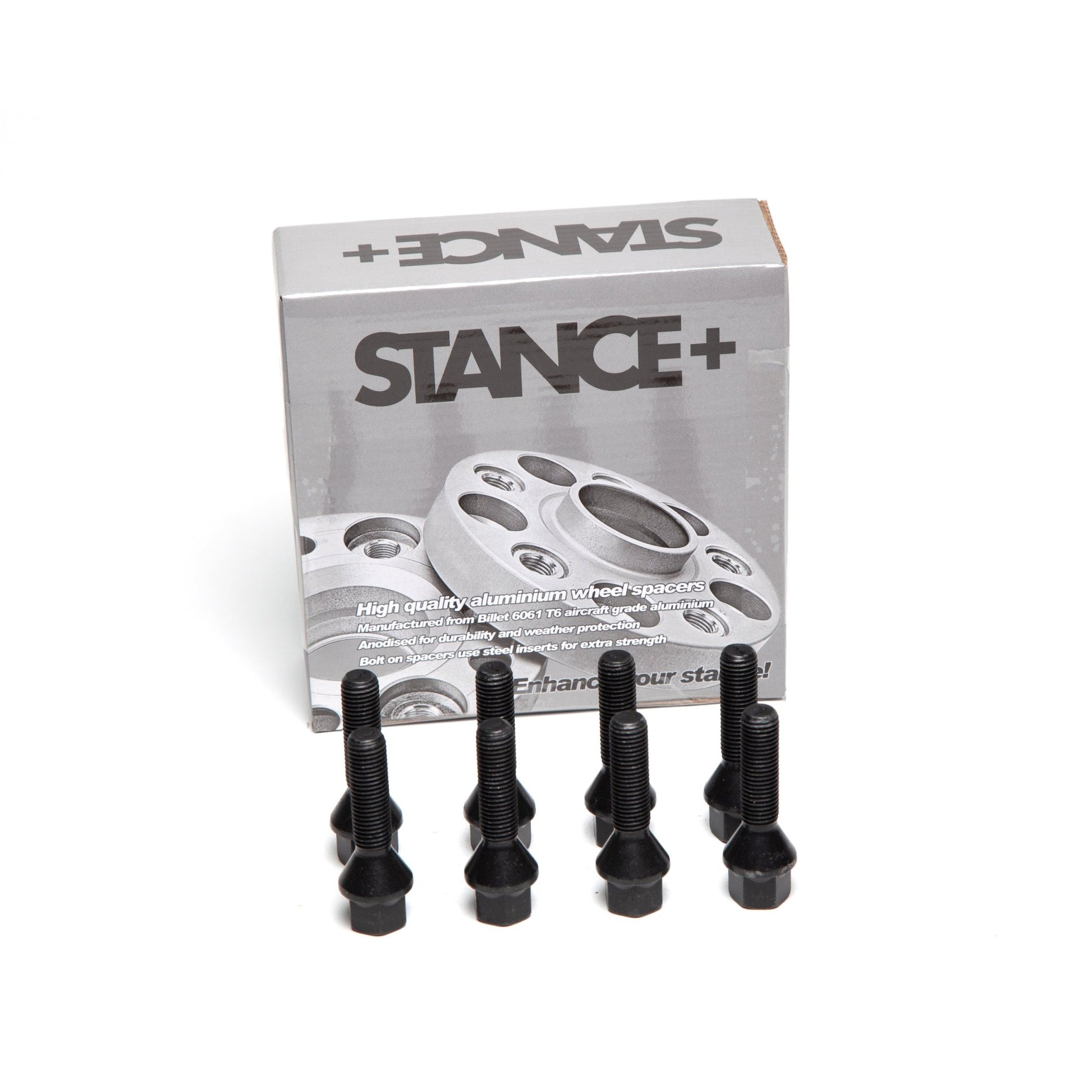 M12x1.5mm 60 Degree Tapered 17mm Hex Black Wheel Bolts - STANCE+