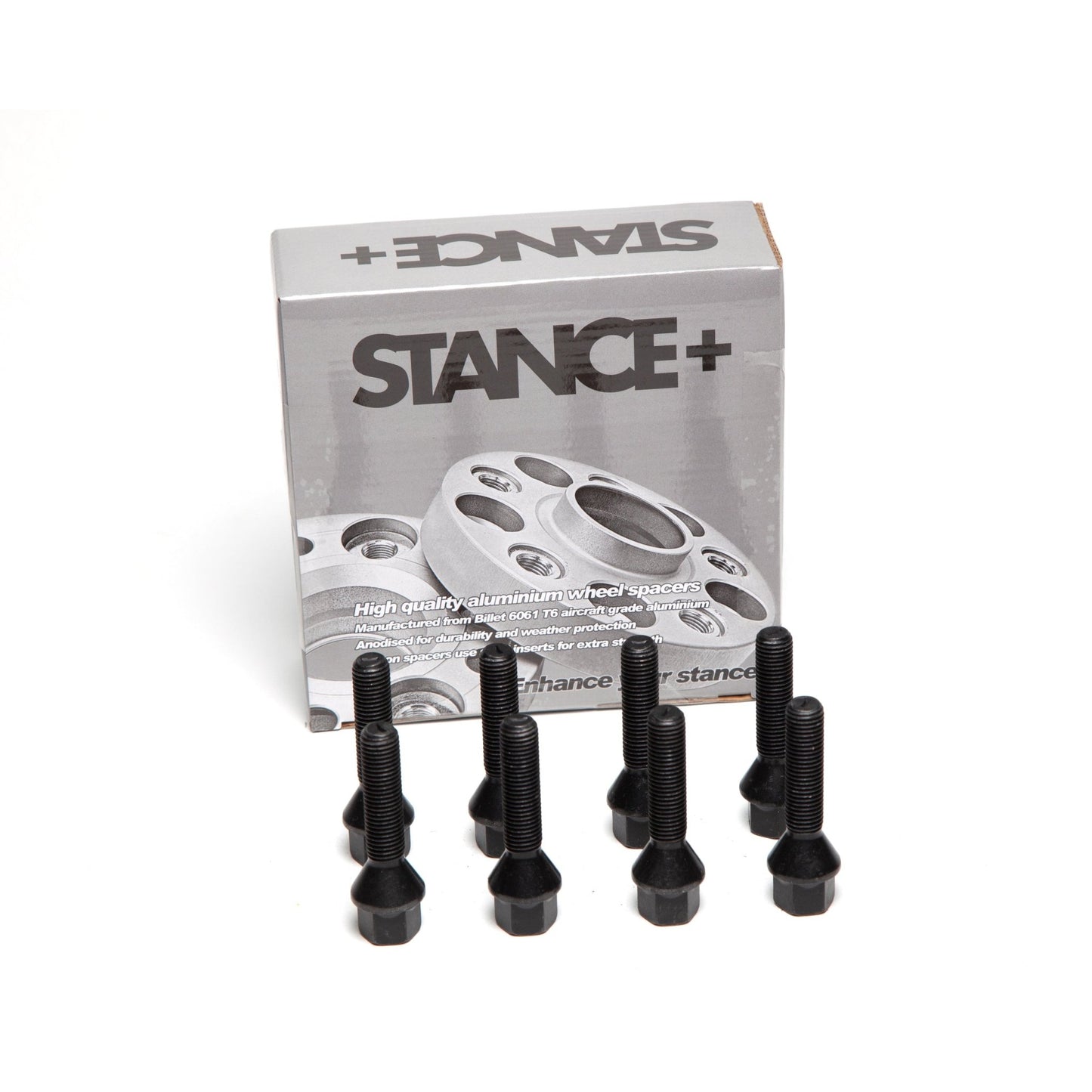 M12x1.5mm 60 Degree Tapered 17mm Hex Black Wheel Bolts - STANCE+