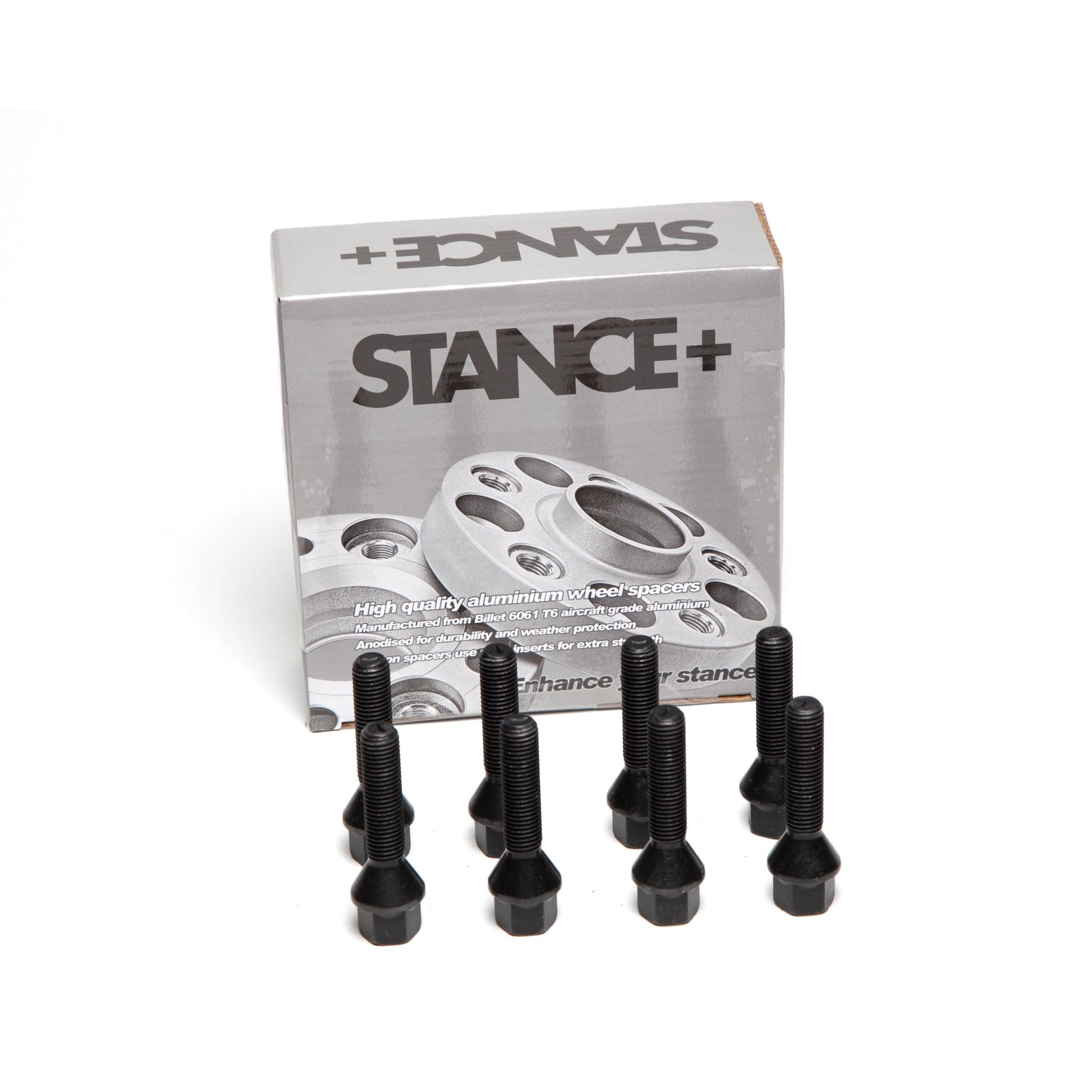 M12x1.5mm 60 Degree Tapered 17mm Hex Black Wheel Bolts - STANCE+