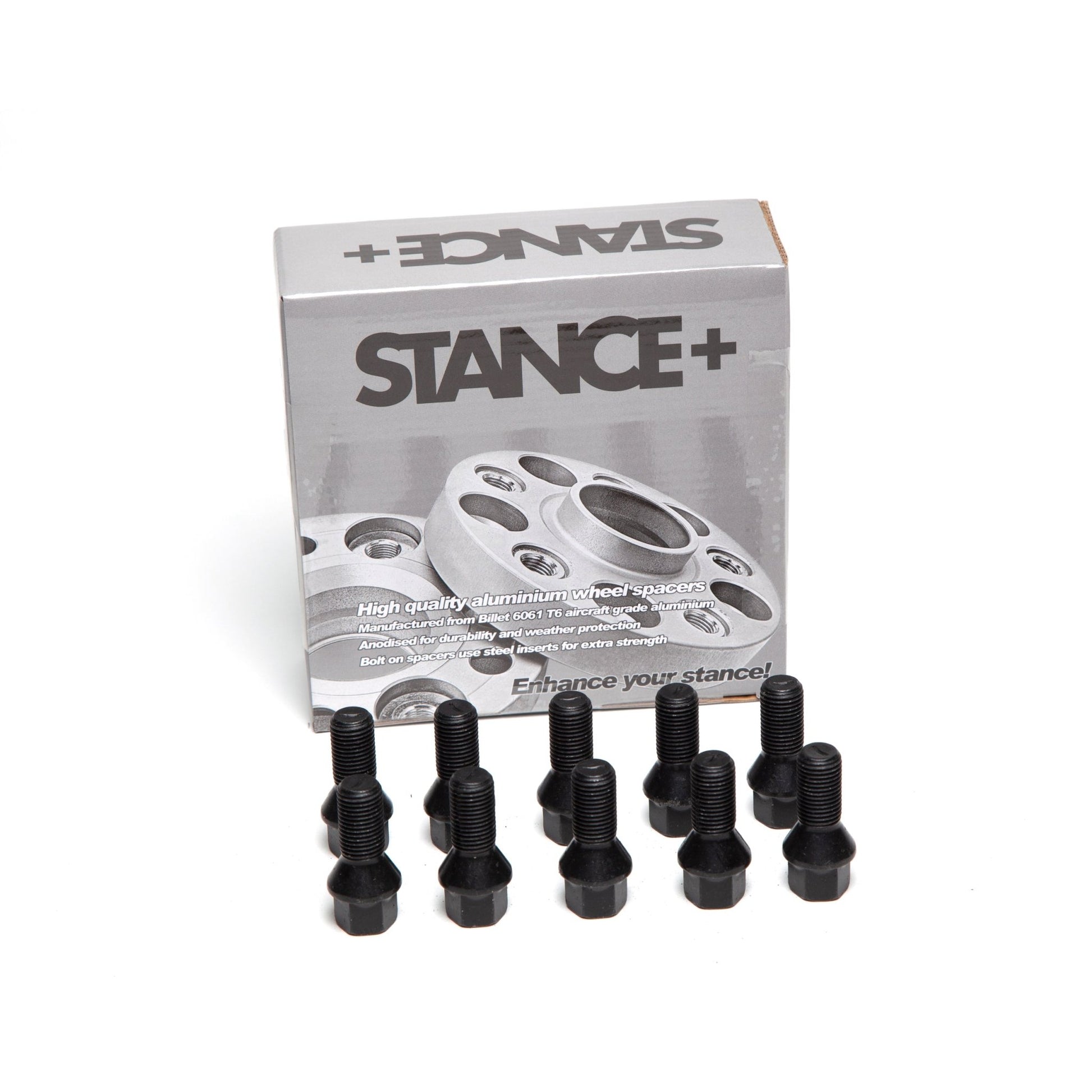 M14x1.25mm 60 Degree Tapered 17mm Hex Black Wheel Bolts - STANCE+