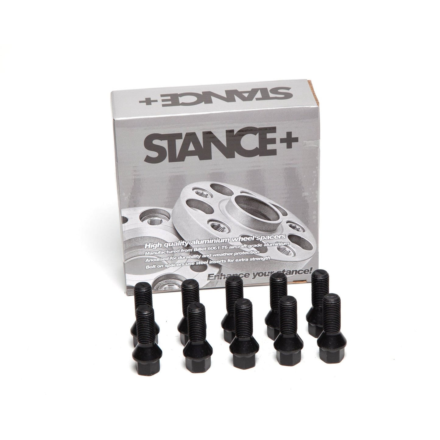 M14x1.25mm 60 Degree Tapered 17mm Hex Black Wheel Bolts - STANCE+