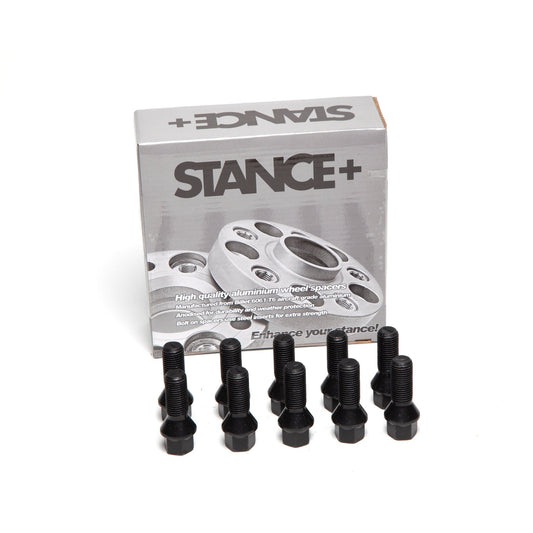 M14x1.25mm 60 Degree Tapered 17mm Hex Black Wheel Bolts - STANCE+