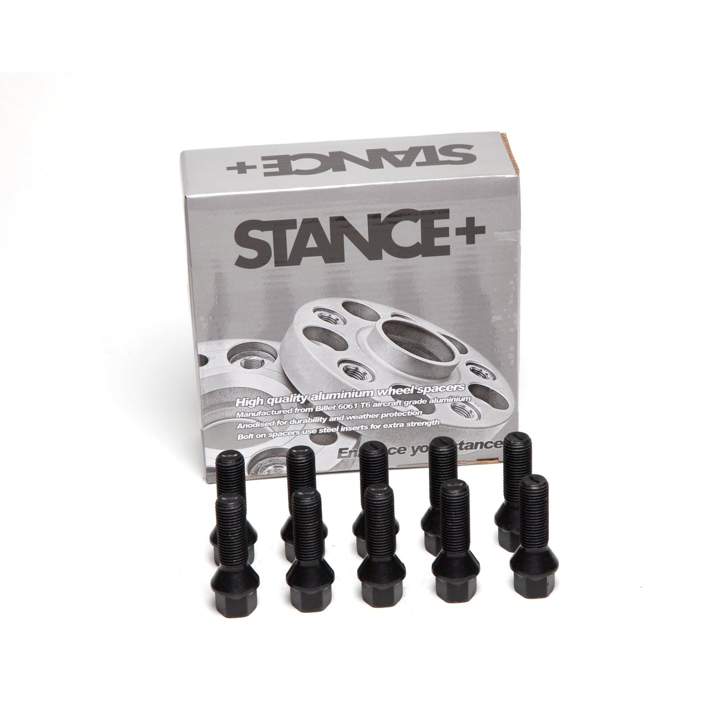 M14x1.25mm 60 Degree Tapered 17mm Hex Black Wheel Bolts - STANCE+