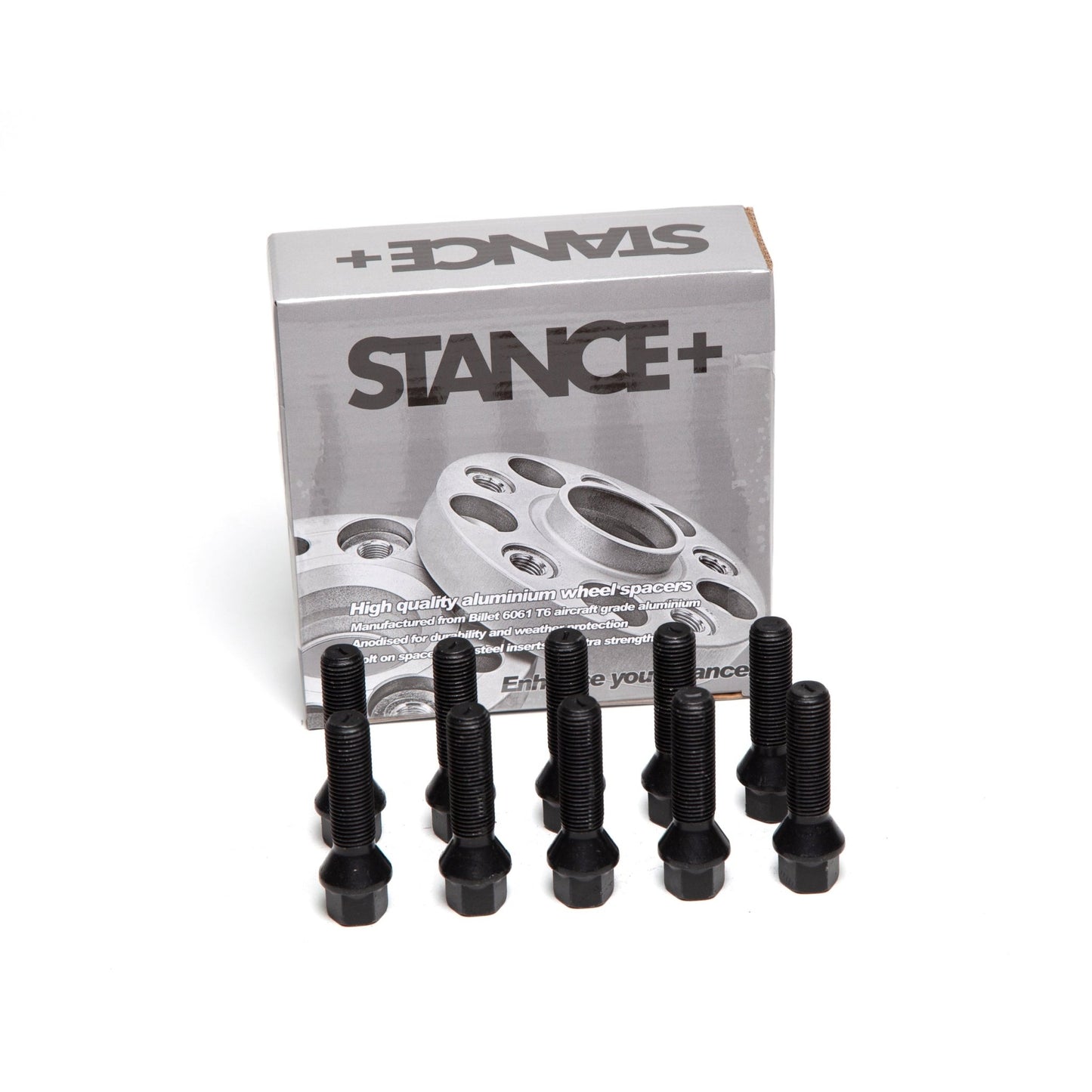 M14x1.25mm 60 Degree Tapered 17mm Hex Black Wheel Bolts - STANCE+
