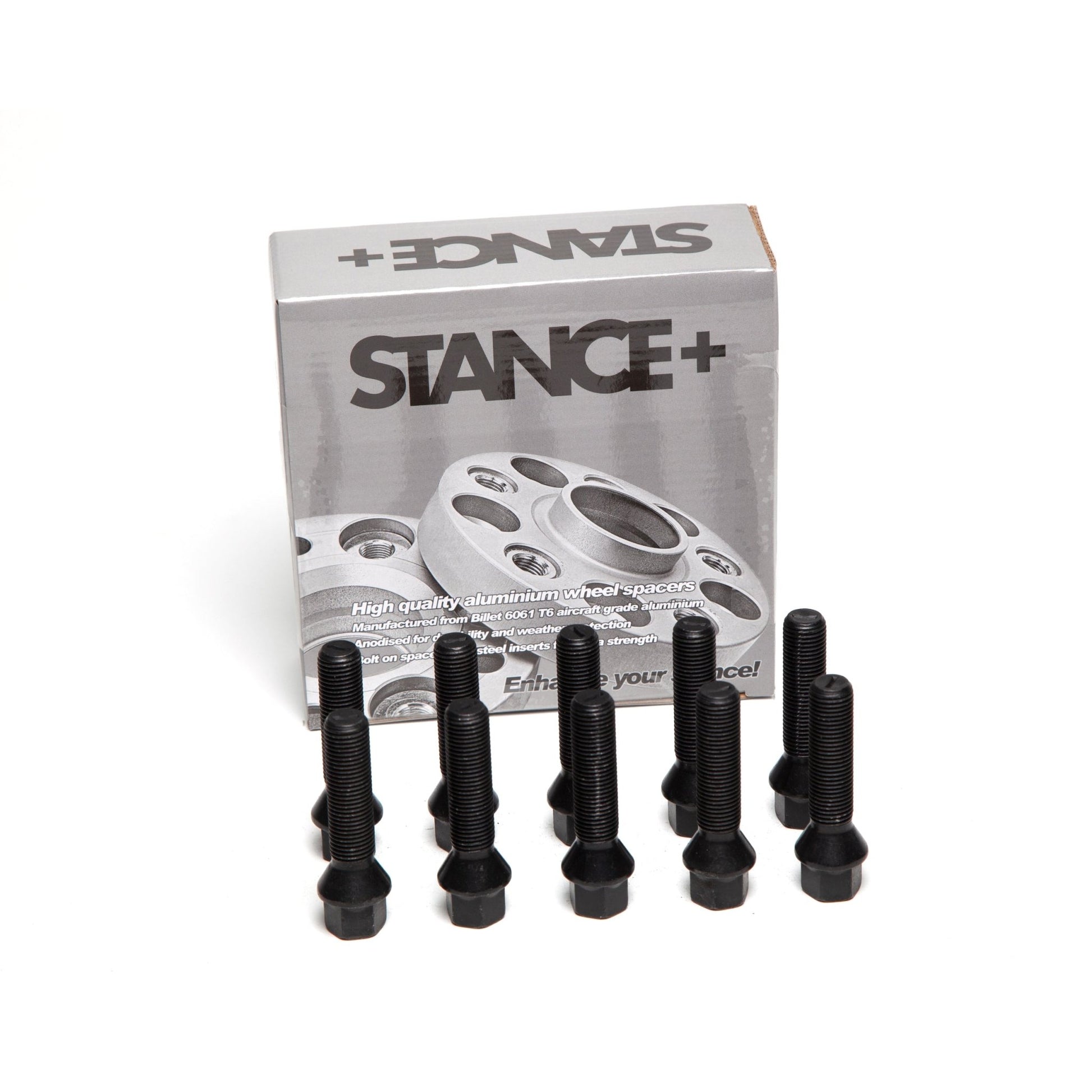 M14x1.25mm 60 Degree Tapered 17mm Hex Black Wheel Bolts - STANCE+