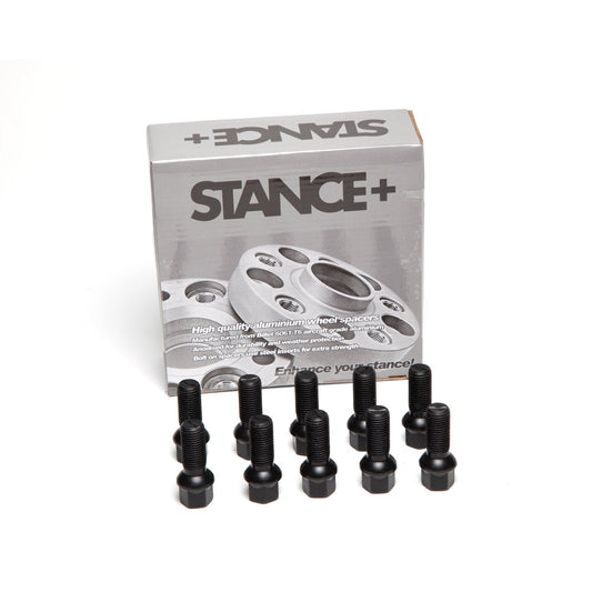 M14x1.5mm R12 Radius 17mm Hex Black Wheel Bolts - STANCE+