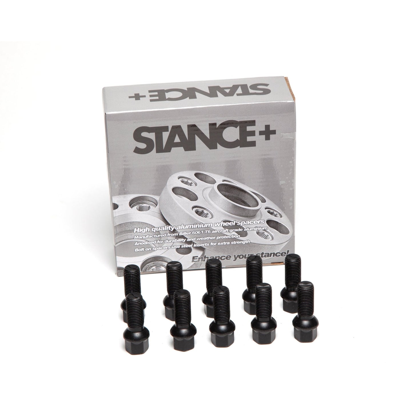 M14x1.5mm R12 Radius 17mm Hex Black Wheel Bolts - STANCE+