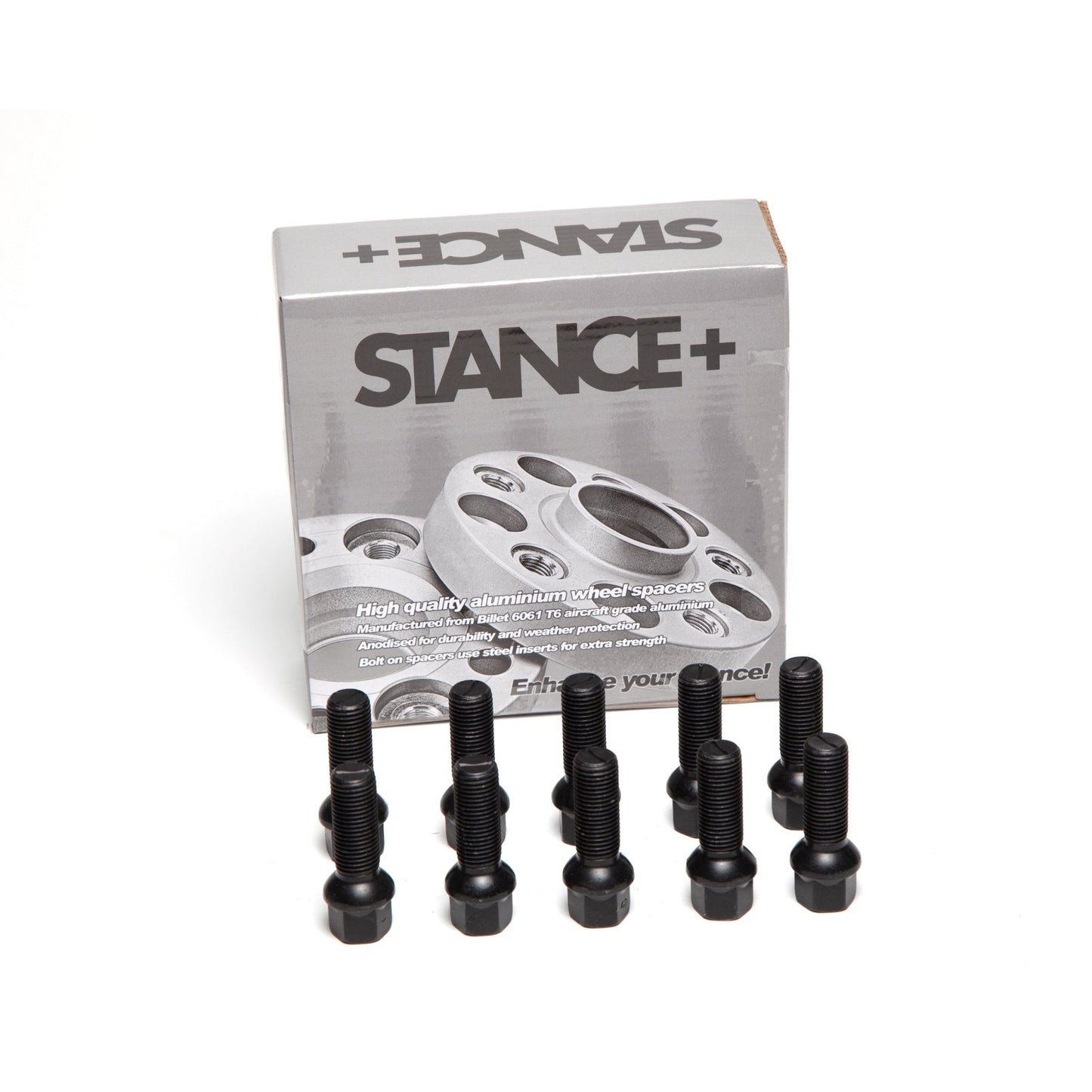 M14x1.5mm R12 Radius 17mm Hex Black Wheel Bolts - STANCE+