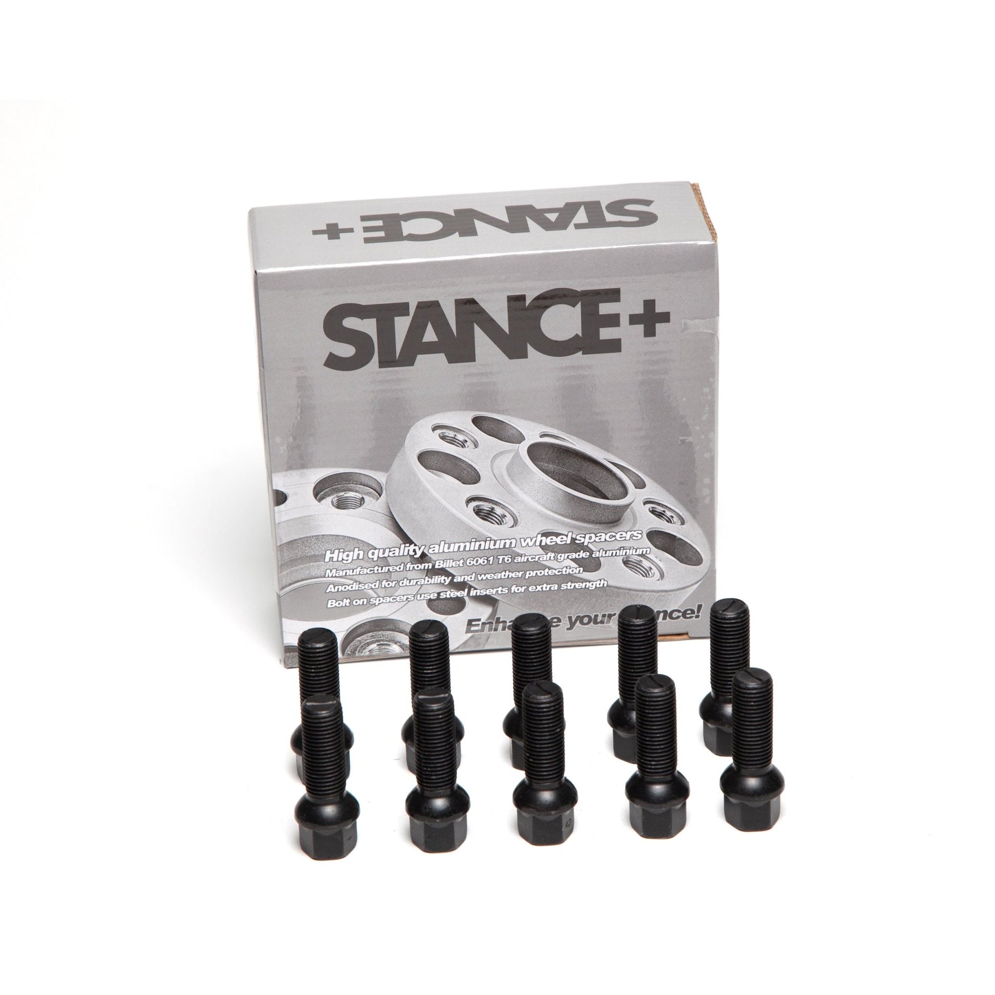 M14x1.5mm R12 Radius 17mm Hex Black Wheel Bolts - STANCE+