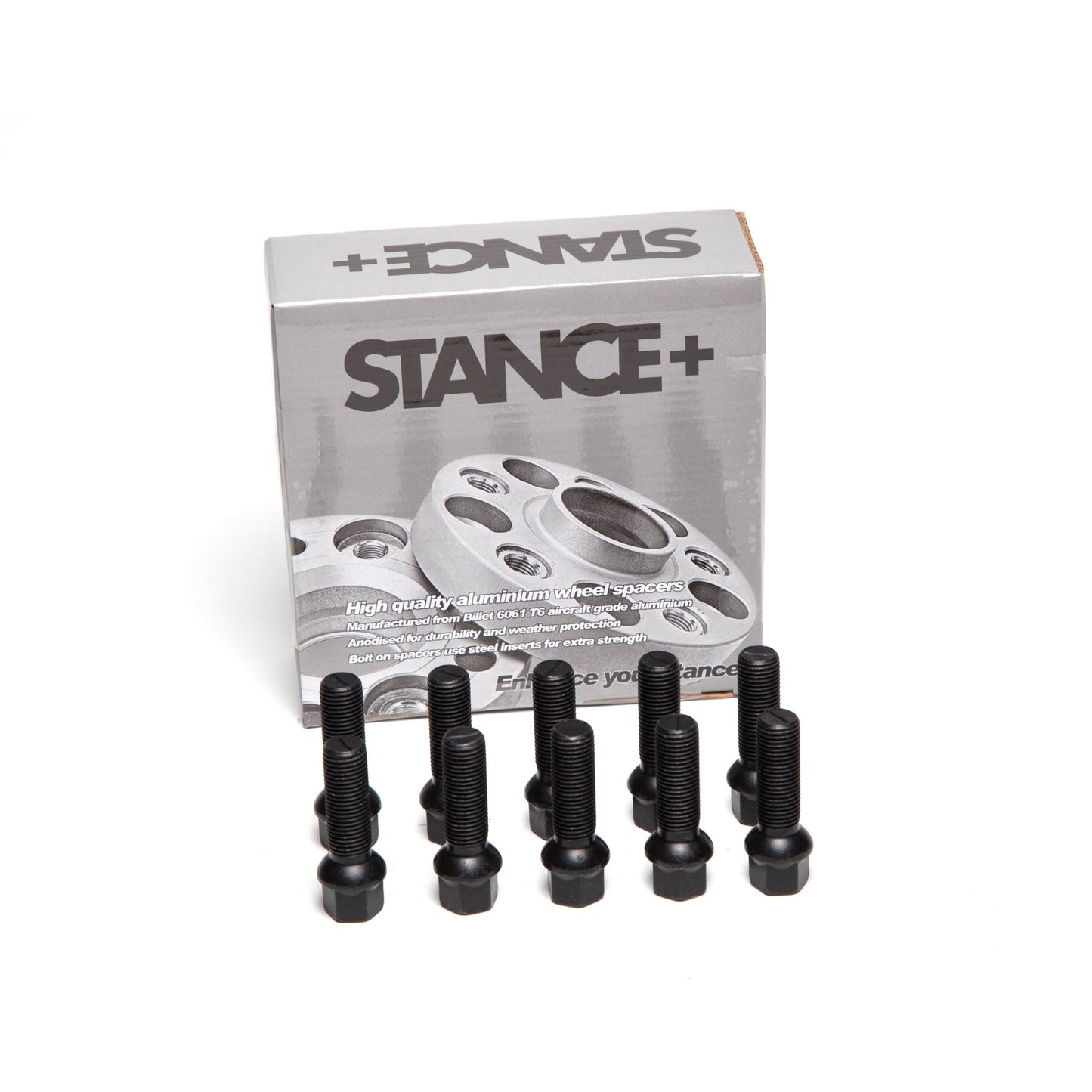 M14x1.5mm R12 Radius 17mm Hex Black Wheel Bolts - STANCE+