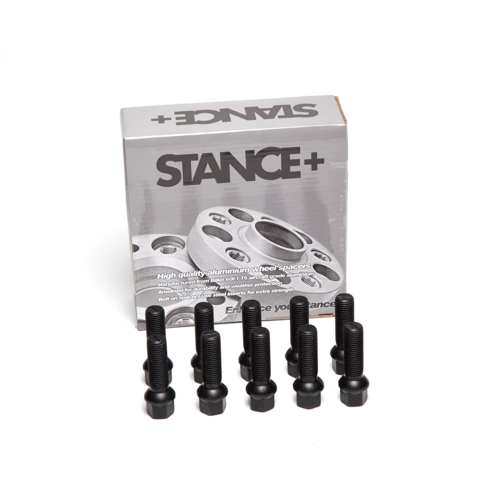 M14x1.5mm R12 Radius 17mm Hex Black Wheel Bolts - STANCE+