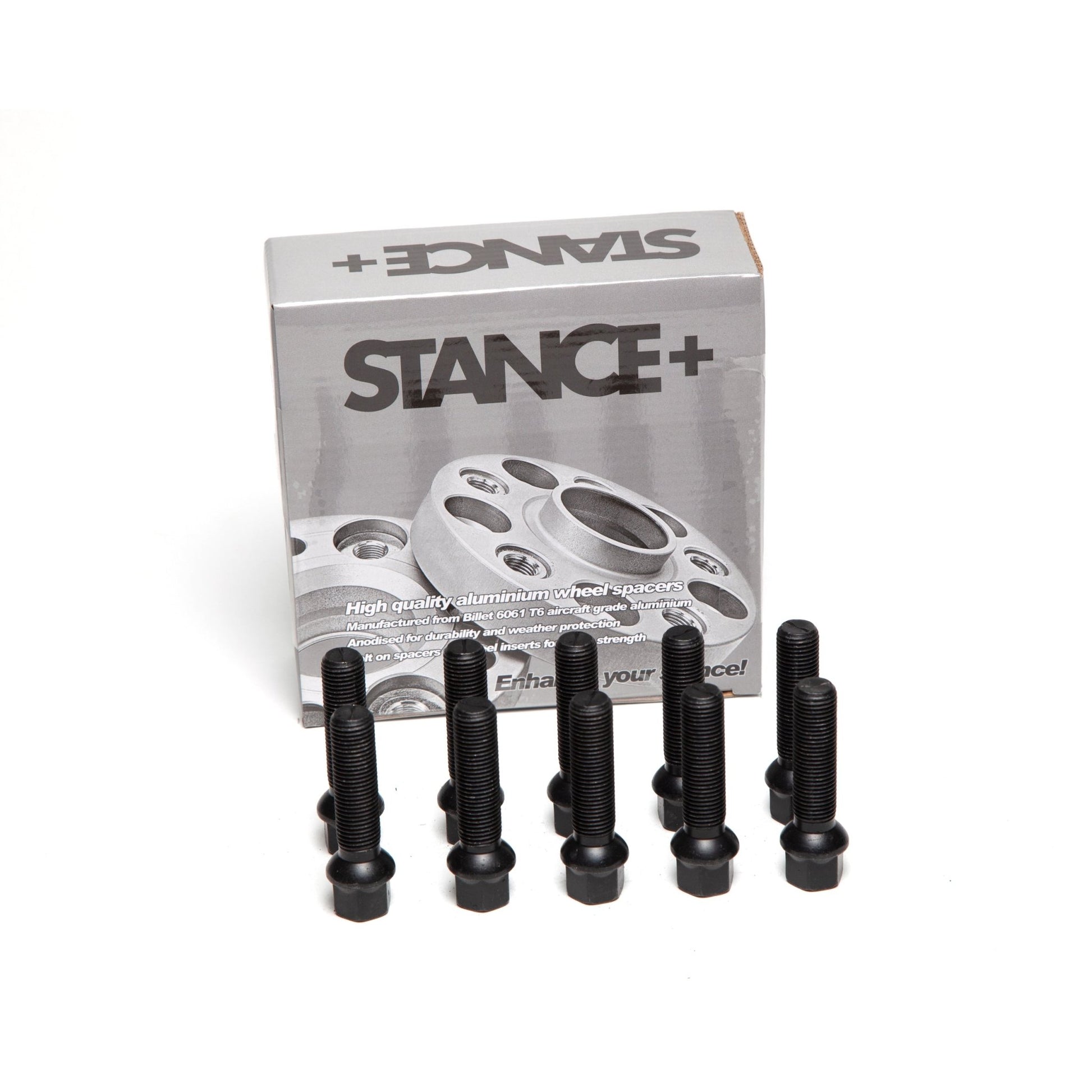 M14x1.5mm R12 Radius 17mm Hex Black Wheel Bolts - STANCE+