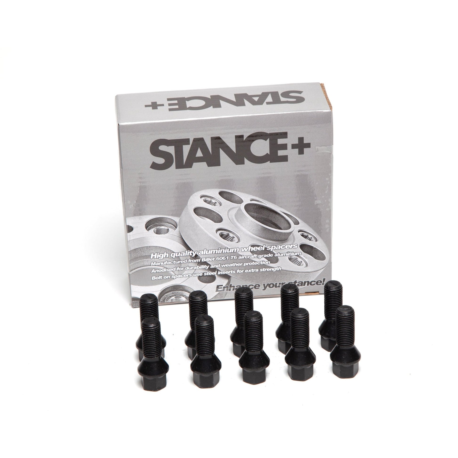 M14x1.5mm 60 Degree Tapered 17mm Hex Black Wheel Bolts - STANCE+