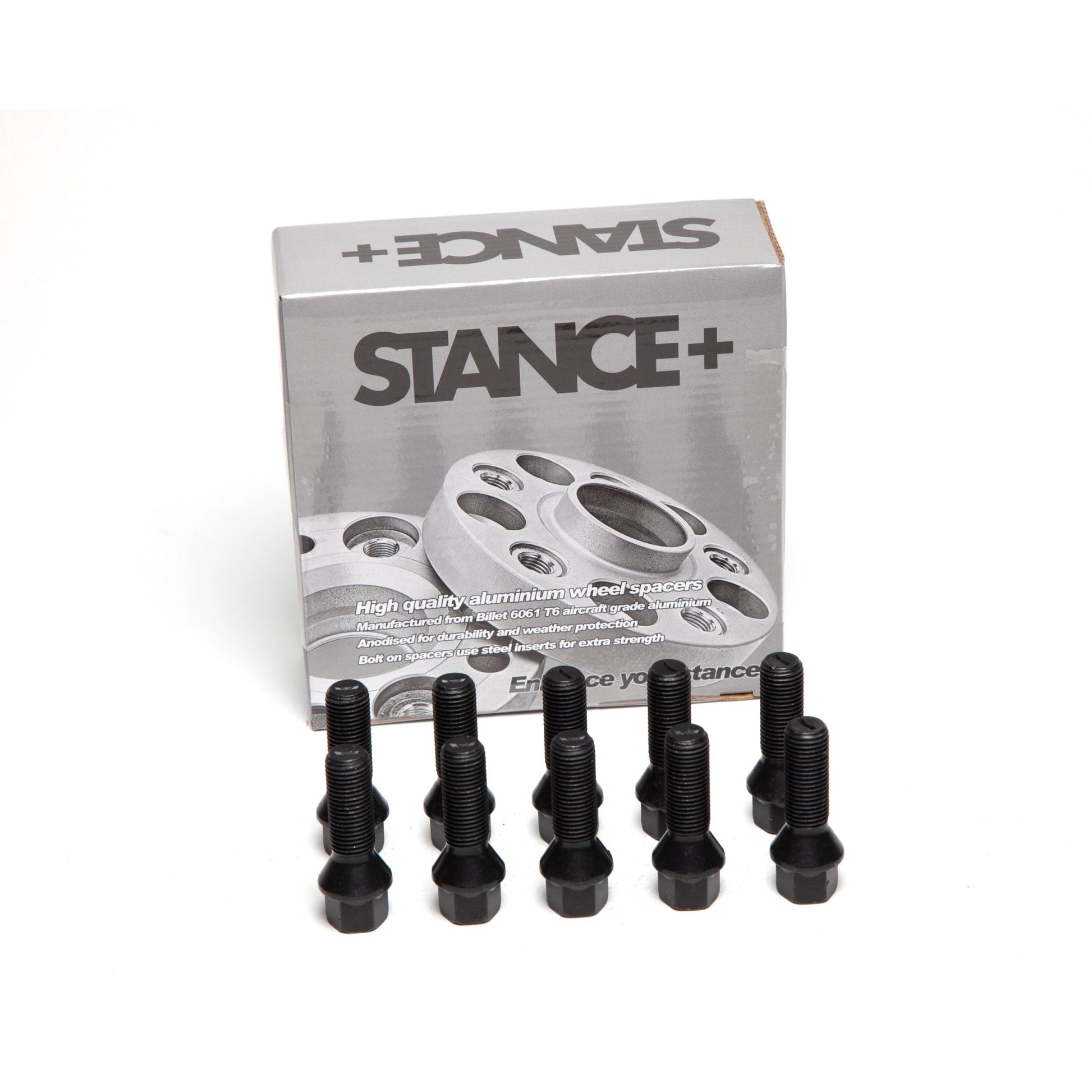 M14x1.5mm 60 Degree Tapered 17mm Hex Black Wheel Bolts - STANCE+